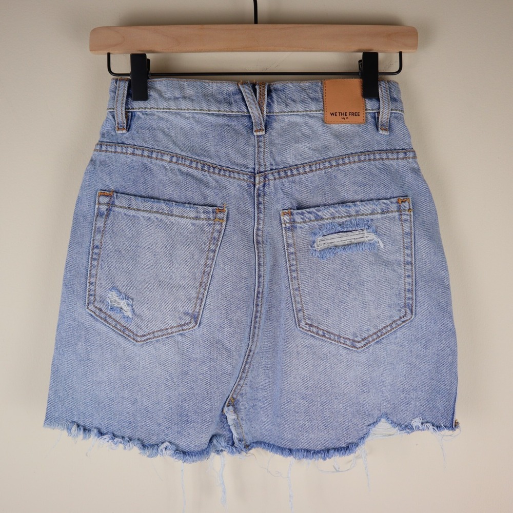 We The Free Brea Cutoff Distressed Denim Mini Skirt Size 24 Waist 12" Length 15" - Picture 2 of 16